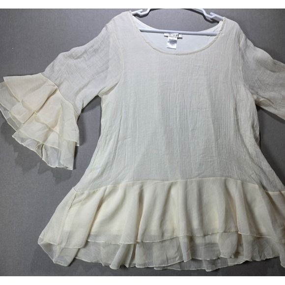 Paisley Vine Tops - Paisley Vine Women's Tunic Blouse XL 3/4 Bell Sleeve Creme Fairy Bohemian Ruffle
